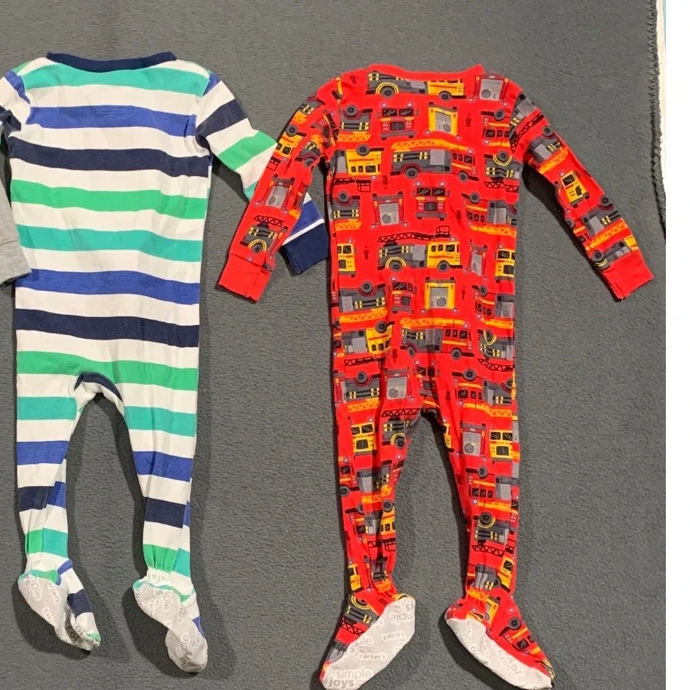 Simple Joys by Carters 12M Set of 2 Baby‎ Boys Footed Pajamas Fire Truck Monster